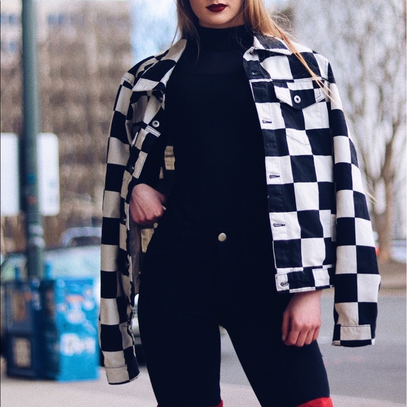 black and white checkered jean jacket
